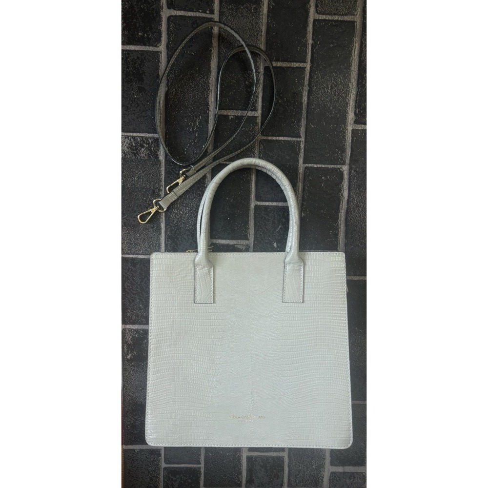 Viola Castellani‎ Green Croc Leather Bag Purse Satchel Dbl Handles /Strap Italy